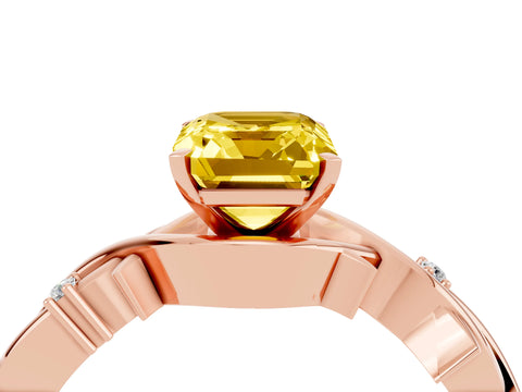 Rose gold Emerald Cut Yellow Sapphire Solitaire Ring with Twisted Band and Prong Setting_4
