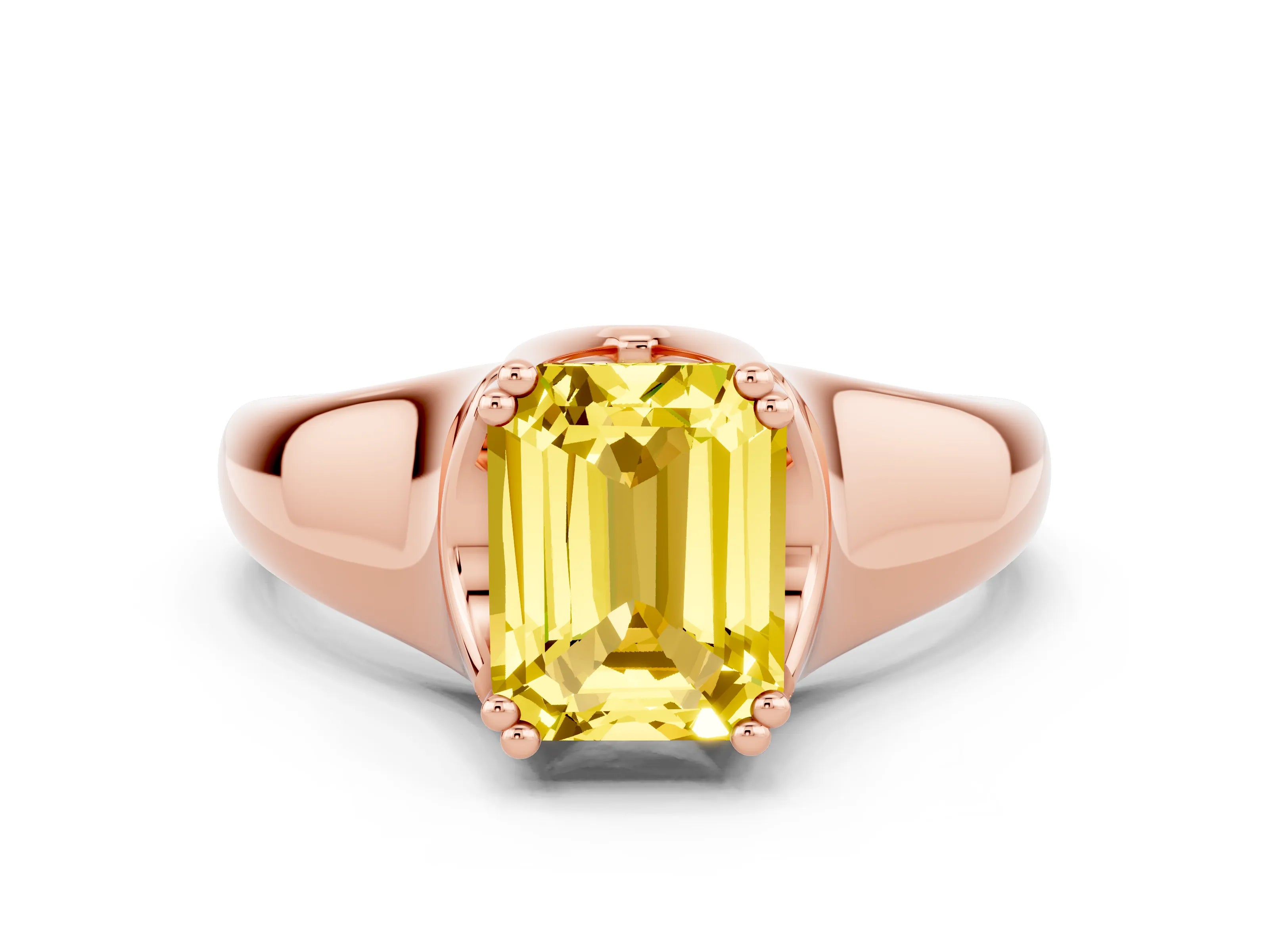 Rose gold Emerald Cut Yellow Sapphire Solitaire Ring with Wide Band and Prong Setting_24