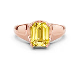 Rose gold Emerald Cut Yellow Sapphire Solitaire Ring with Wide Band and Prong Setting_24