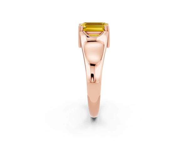 Rose gold Emerald Cut Yellow Sapphire Solitaire Ring with Wide Band and Prong Setting