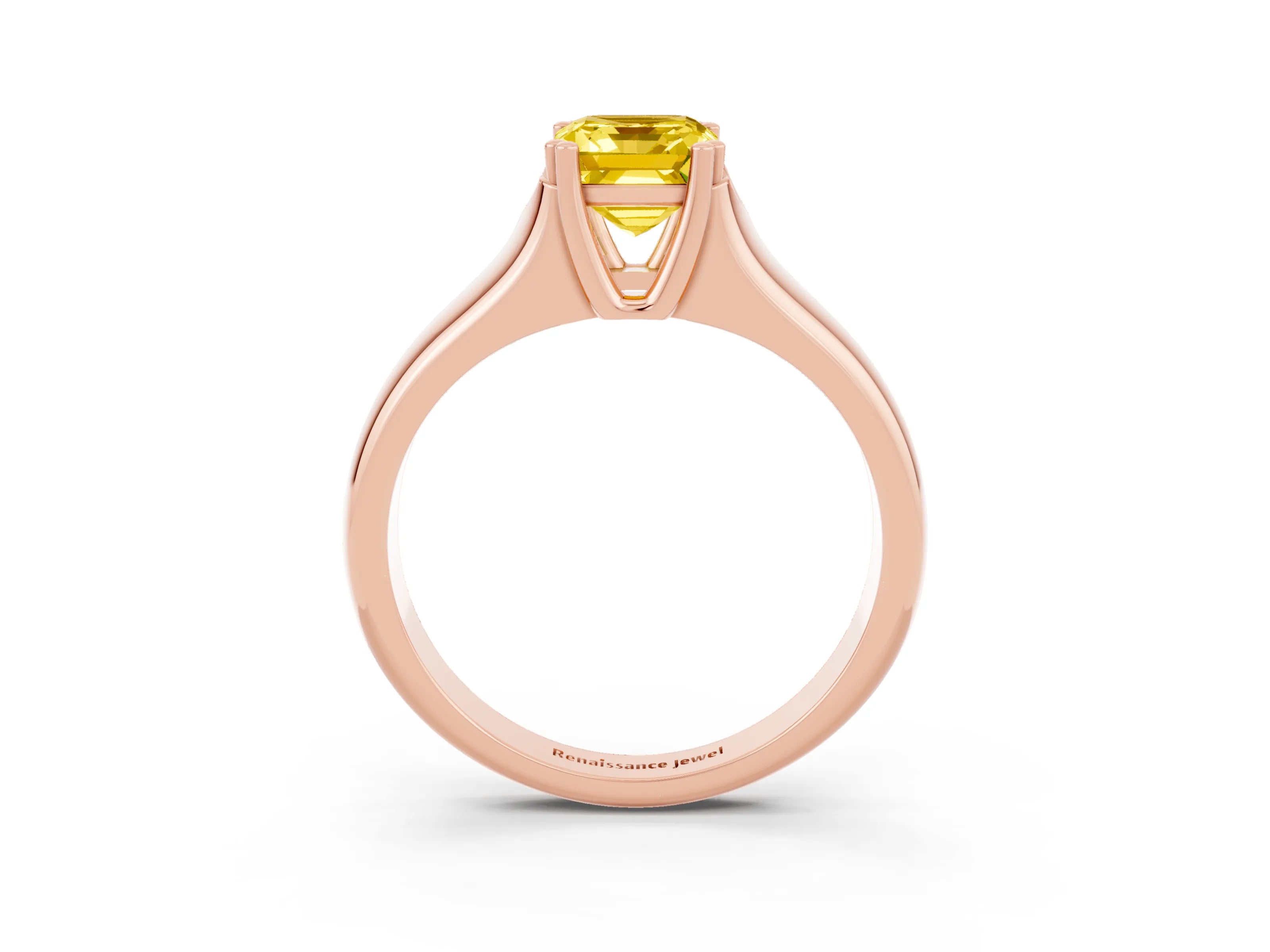 Rose gold Emerald Cut Yellow Sapphire Solitaire Ring with Wide Band and Prong Setting_27