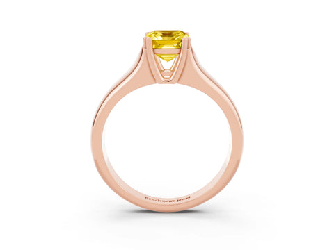 Rose gold Emerald Cut Yellow Sapphire Solitaire Ring with Wide Band and Prong Setting_27