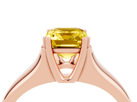 Rose gold Emerald Cut Yellow Sapphire Solitaire Ring with Wide Band and Prong Setting_28