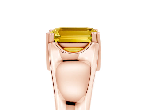 Rose gold Emerald Cut Yellow Sapphire Solitaire Ring with Wide Band and Prong Setting_29