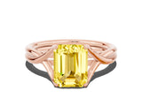 Rose gold Emerald Cut Yellow Sapphire Solitaire Twist Band Prong Setting Ring_84
