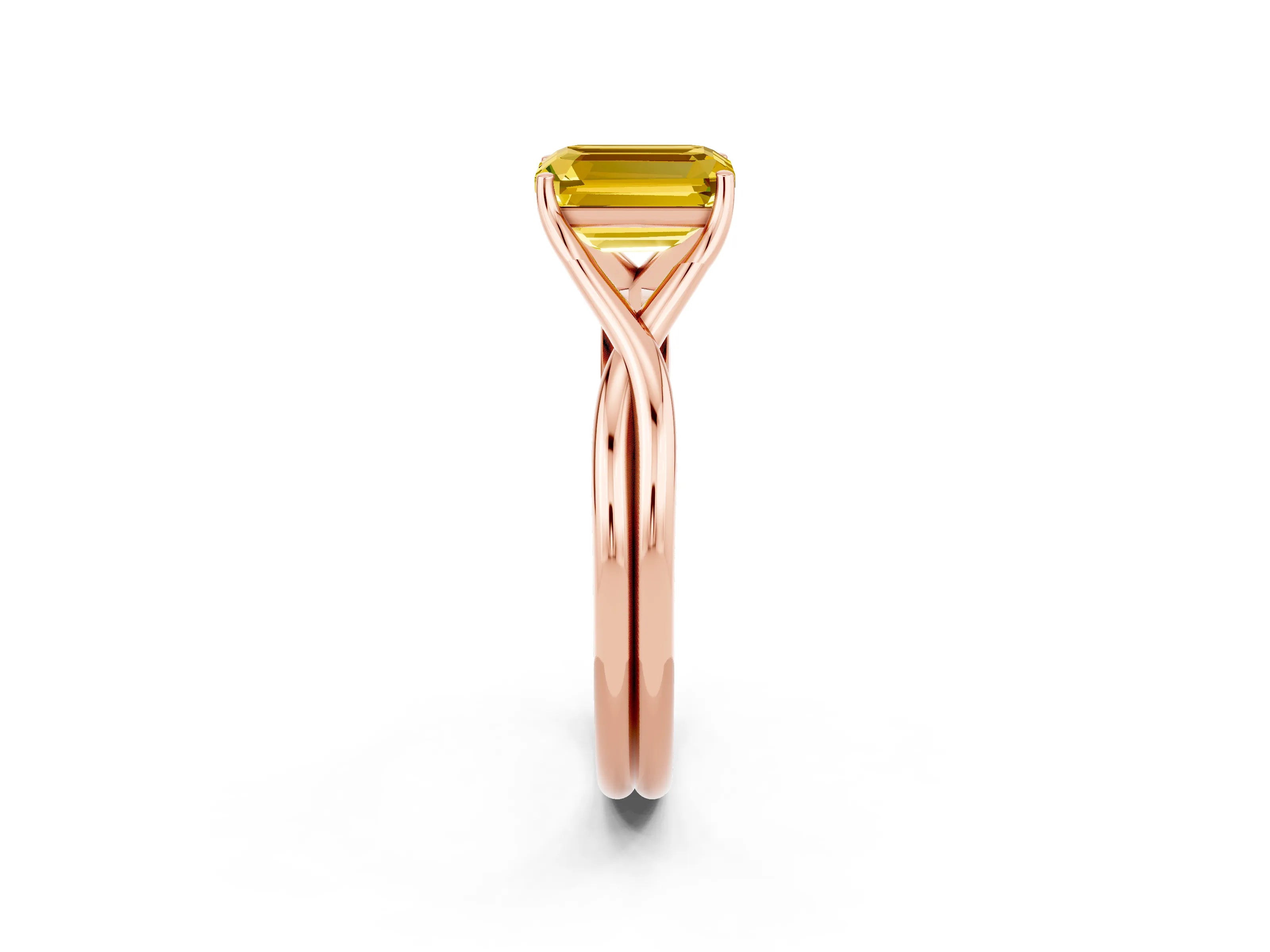 Rose gold Emerald Cut Yellow Sapphire Solitaire Twist Band Prong Setting Ring_86