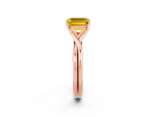 Rose gold Emerald Cut Yellow Sapphire Solitaire Twist Band Prong Setting Ring