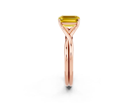 Rose gold Emerald Cut Yellow Sapphire Solitaire Twist Band Prong Setting Ring_86