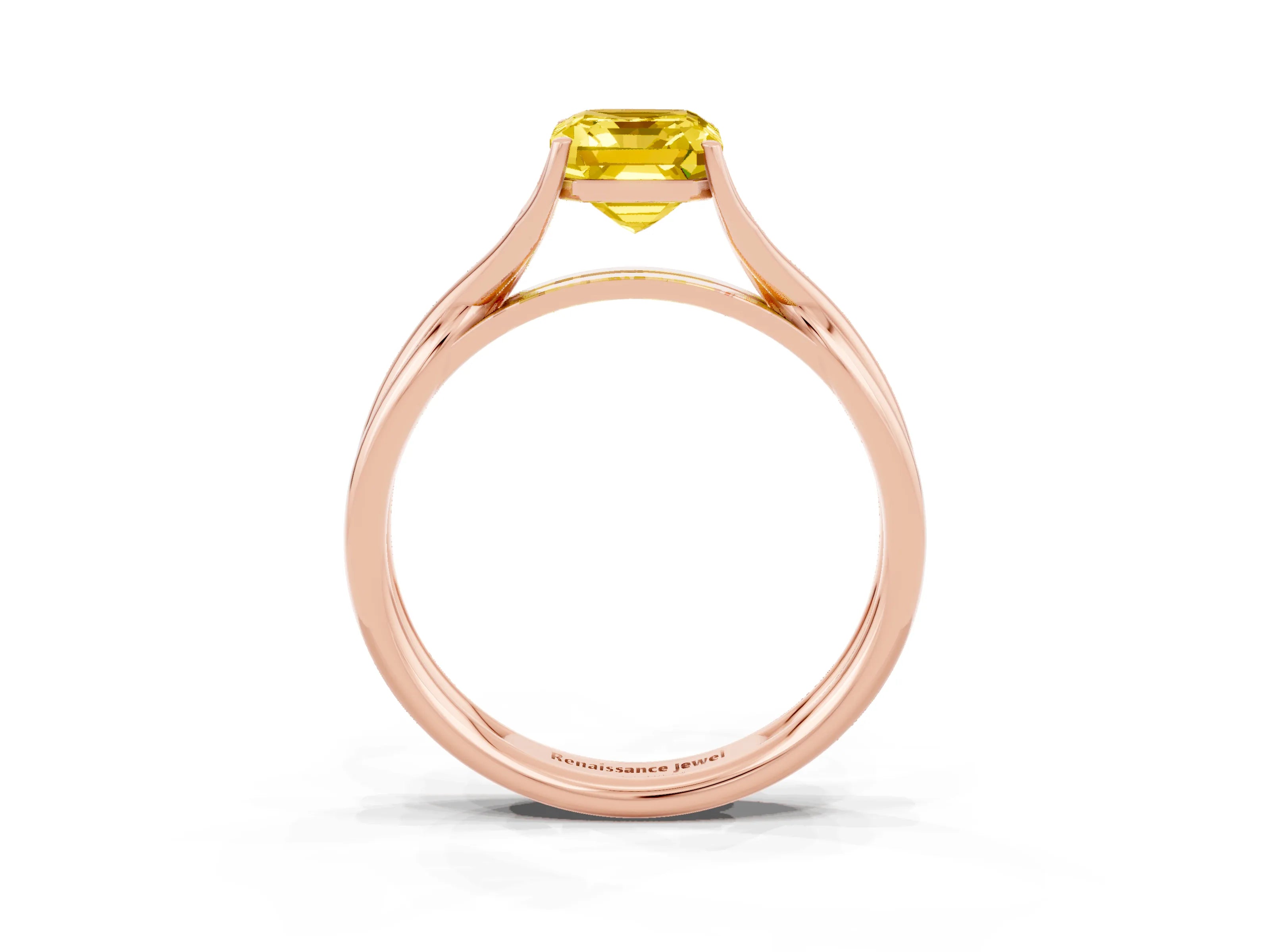 Rose gold Emerald Cut Yellow Sapphire Solitaire Twist Band Prong Setting Ring_87