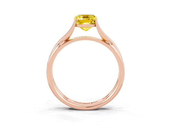 Rose gold Emerald Cut Yellow Sapphire Solitaire Twist Band Prong Setting Ring