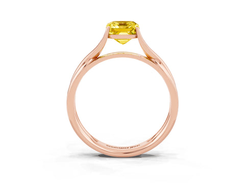 Rose gold Emerald Cut Yellow Sapphire Solitaire Twist Band Prong Setting Ring_87