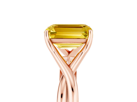 Rose gold Emerald Cut Yellow Sapphire Solitaire Twist Band Prong Setting Ring_89