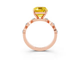 Rose gold Emerald Cut Yellow Sapphire Solitaire Twisted Band with Round  Accents and Prong Setting_15