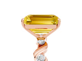 Rose gold Emerald Cut Yellow Sapphire Solitaire Twisted Band with Round  Accents and Prong Setting_17