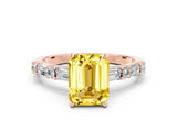 Rose gold Emerald Cut Yellow Sapphire Solitaire with Side Baguettes and Channel Set Band_24