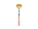 Rose gold Emerald Cut Yellow Sapphire Solitaire with Side Baguettes and Channel Set Band_26