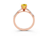 Rose gold Emerald Cut Yellow Sapphire Solitaire with Side Baguettes and Channel Set Band_27