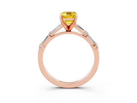 Rose gold Emerald Cut Yellow Sapphire Solitaire with Side Baguettes and Channel Set Band_27