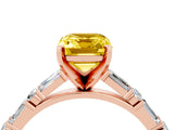 Rose gold Emerald Cut Yellow Sapphire Solitaire with Side Baguettes and Channel Set Band_28