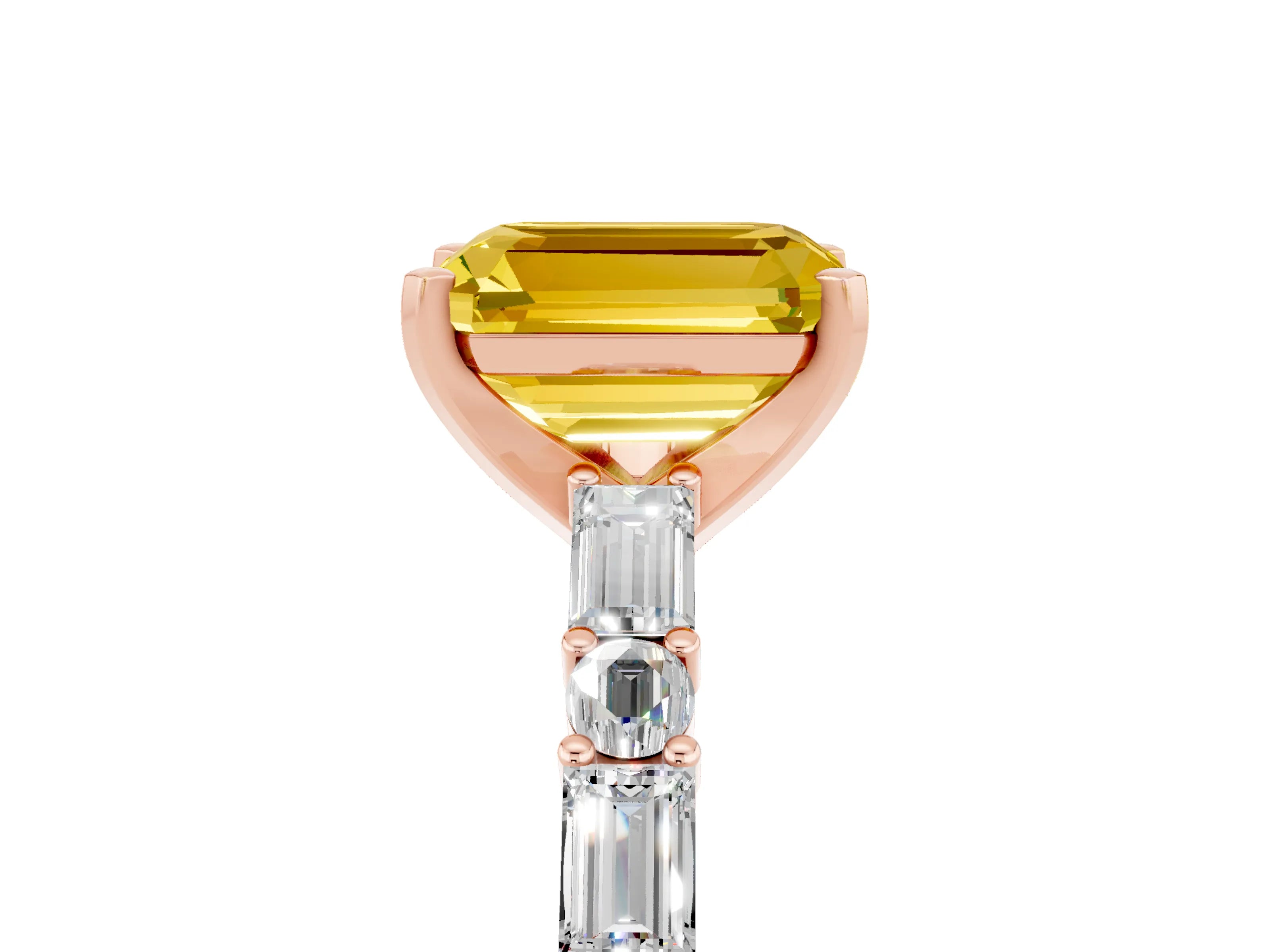 Rose gold Emerald Cut Yellow Sapphire Solitaire with Side Baguettes and Channel Set Band_29