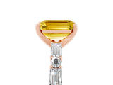 Rose gold Emerald Cut Yellow Sapphire Solitaire with Side Baguettes and Channel Set Band_29