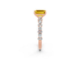 Rose gold Emerald Cut Yellow Sapphire Solitaire with Side Stones, Pave Band, Four-Prong Setting_74