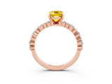 Rose gold Emerald Cut Yellow Sapphire Solitaire with Side Stones, Pave Band, Four-Prong Setting_75