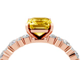 Rose gold Emerald Cut Yellow Sapphire Solitaire with Side Stones, Pave Band, Four-Prong Setting_76