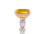 Rose gold Emerald Cut Yellow Sapphire Solitaire with Side Stones, Pave Band, Four-Prong Setting_77