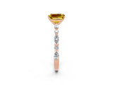 Rose gold Emerald Cut Yellow Sapphire Solitaire with Side Stones on a Pavé Band and Four-Prong Setting_26