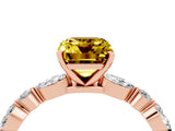 Rose gold Emerald Cut Yellow Sapphire Solitaire with Side Stones on a Pavé Band and Four-Prong Setting_28