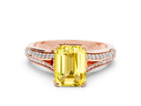 Rose gold Emerald Cut Yellow Sapphire Split Shank Engagement Ring with Pavé Band_24