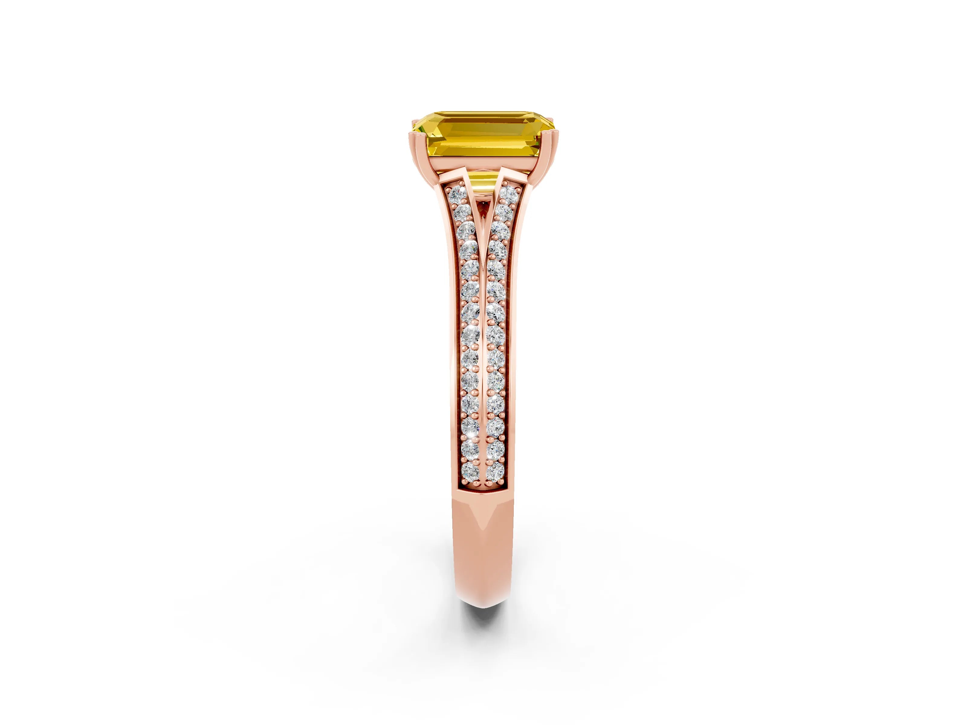 Rose gold Emerald Cut Yellow Sapphire Split Shank Engagement Ring with Pavé Band_26
