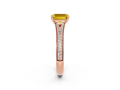 Rose gold Emerald Cut Yellow Sapphire Split Shank Engagement Ring with Pavé Band_26