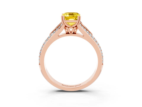 Rose gold Emerald Cut Yellow Sapphire Split Shank Engagement Ring with Pavé Band_27