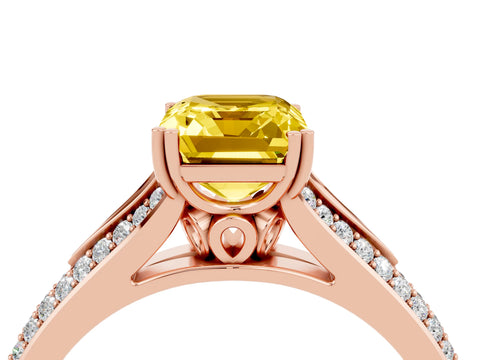 Rose gold Emerald Cut Yellow Sapphire Split Shank Engagement Ring with Pavé Band_28
