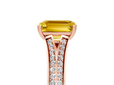 Rose gold Emerald Cut Yellow Sapphire Split Shank Engagement Ring with Pavé Band_29