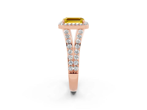Rose gold Emerald Cut Yellow Sapphire Split Shank Halo Ring with Four-Prong Setting_14