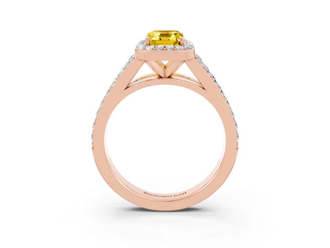Rose gold Emerald Cut Yellow Sapphire Split Shank Halo Ring with Four-Prong Setting_15