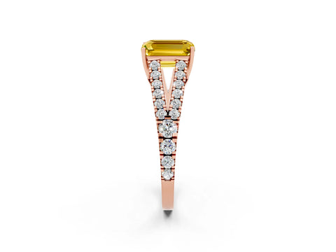 Rose gold Emerald Cut Yellow Sapphire Split Shank Pavé Engagement Ring with Four-Prong Setting_14