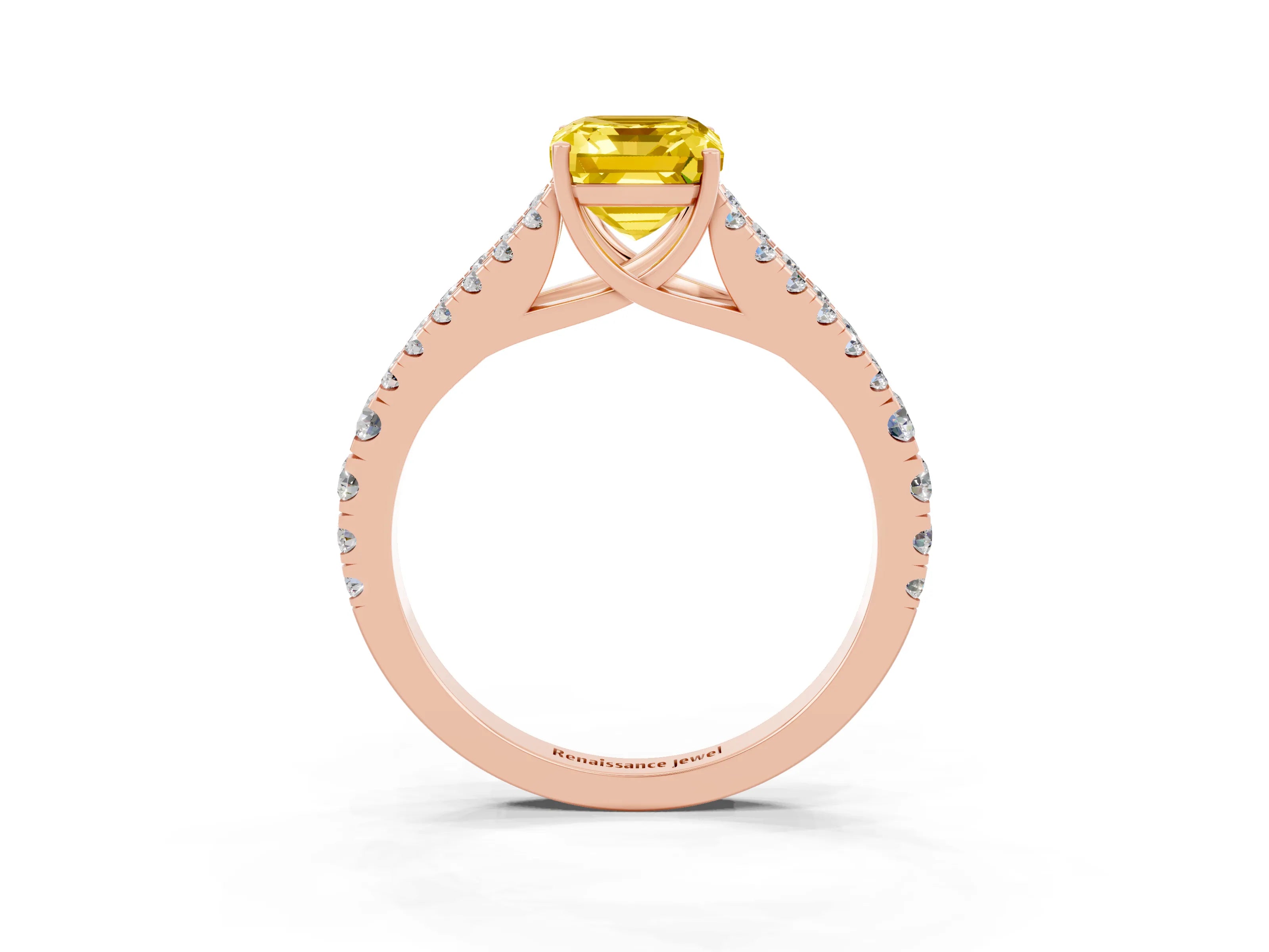 Rose gold Emerald Cut Yellow Sapphire Split Shank Pavé Engagement Ring with Four-Prong Setting_15