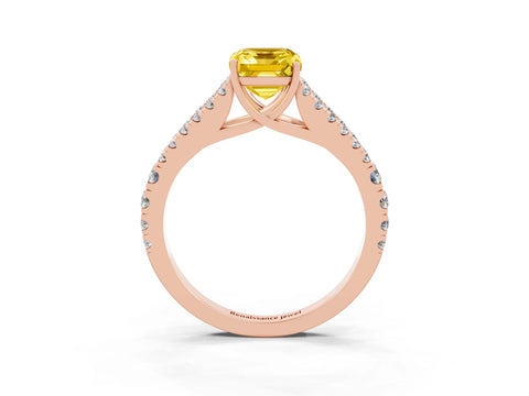 Rose gold Emerald Cut Yellow Sapphire Split Shank Pavé Engagement Ring with Four-Prong Setting_15