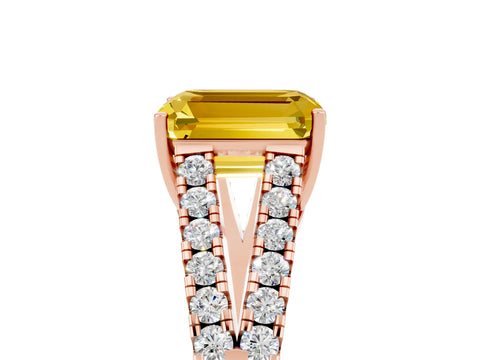 Rose gold Emerald Cut Yellow Sapphire Split Shank Pavé Engagement Ring with Four-Prong Setting_17