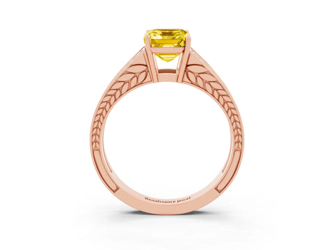 Rose gold Emerald Cut Yellow Sapphire Split Shank Ring with Pavé Band and Four-Prong Setting_3