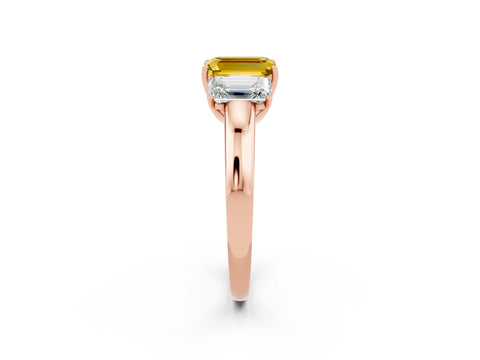 Rose gold Emerald Cut Yellow Sapphire Three-Stone Ring with Four-Prong Setting and Classic Band_2