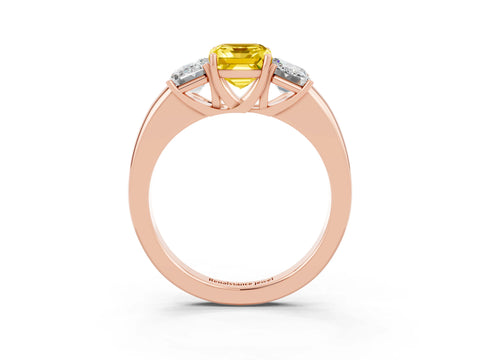 Rose gold Emerald Cut Yellow Sapphire Three-Stone Ring with Four-Prong Setting and Classic Band_3