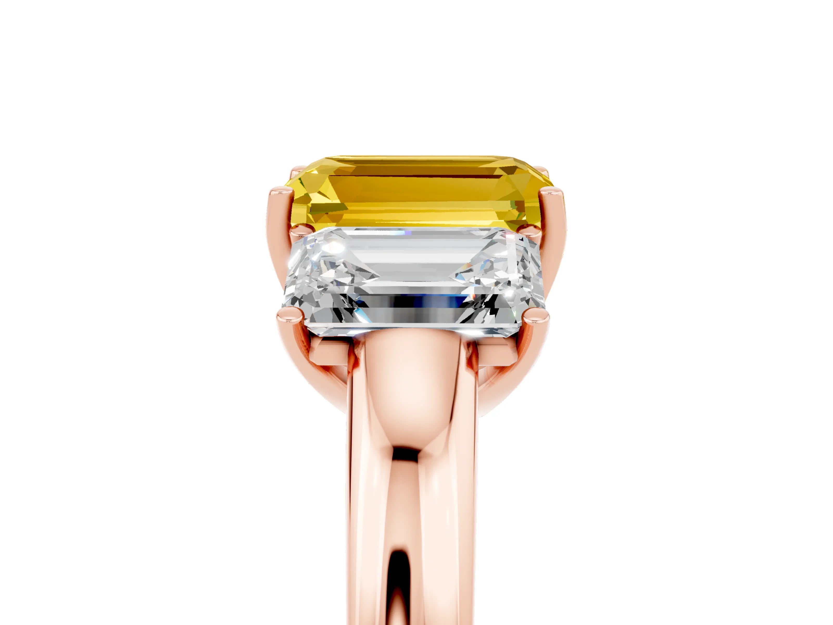 Rose gold Emerald Cut Yellow Sapphire Three-Stone Ring with Four-Prong Setting and Classic Band_5