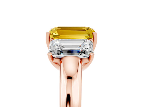 Rose gold Emerald Cut Yellow Sapphire Three-Stone Ring with Four-Prong Setting and Classic Band_5