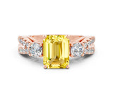 Rose gold Emerald Cut Yellow Sapphire Three-Stone Ring with Pavé Split Shank and Four-Prong Setting_24