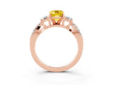 Rose gold Emerald Cut Yellow Sapphire Three-Stone Ring with Pavé Split Shank and Four-Prong Setting_27